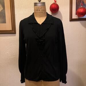 Oscar by Oscar De La Renta Black Knit Button Down Cardigan Size L